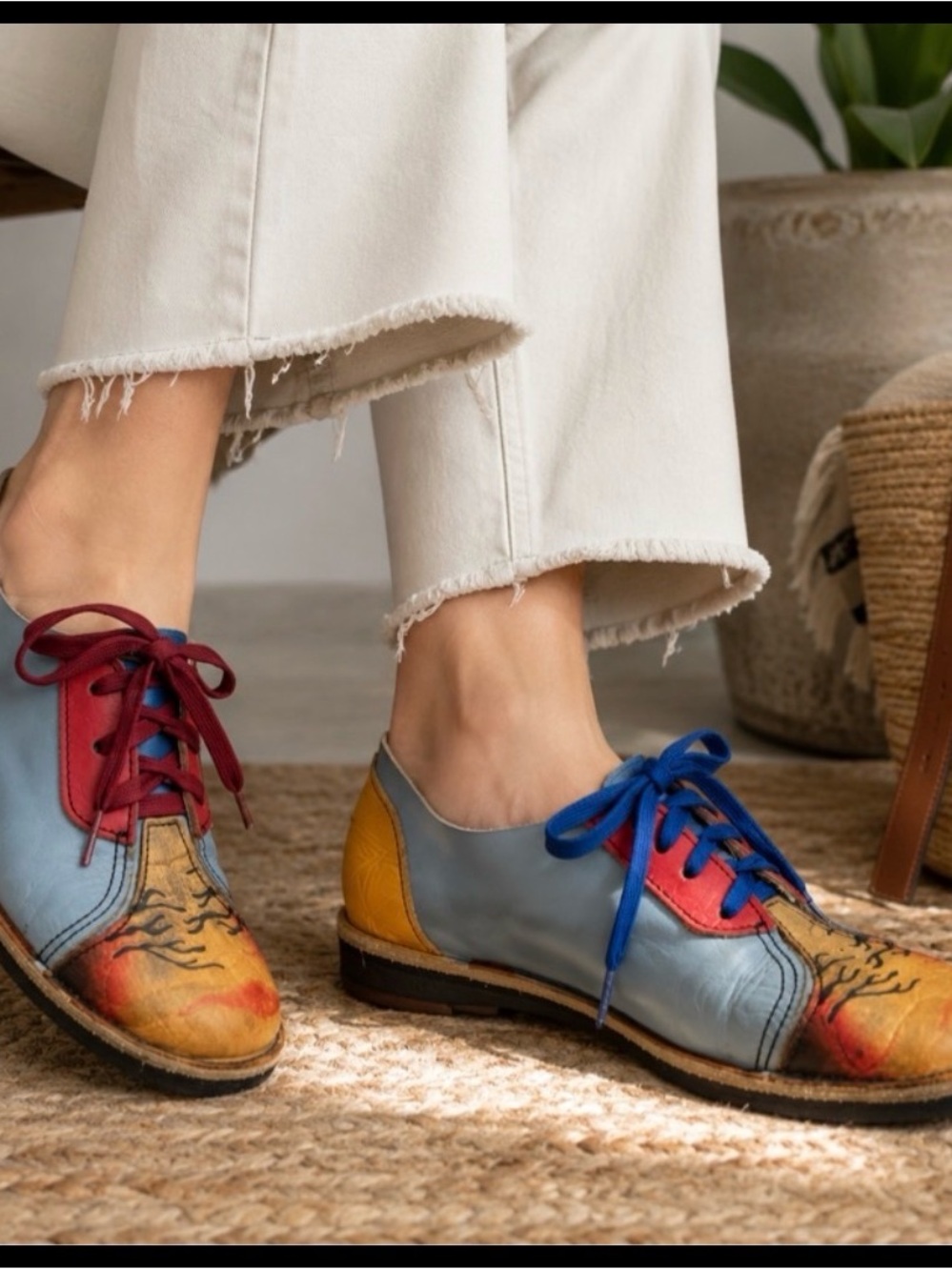 Colorblock Lace-Up Women's Boots in Blue, Red & Yellow